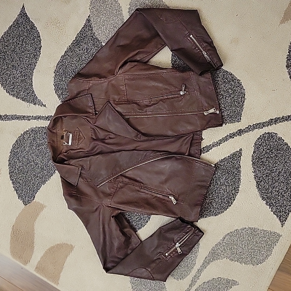 Brown Cropped Moto Jacket, Size Medium